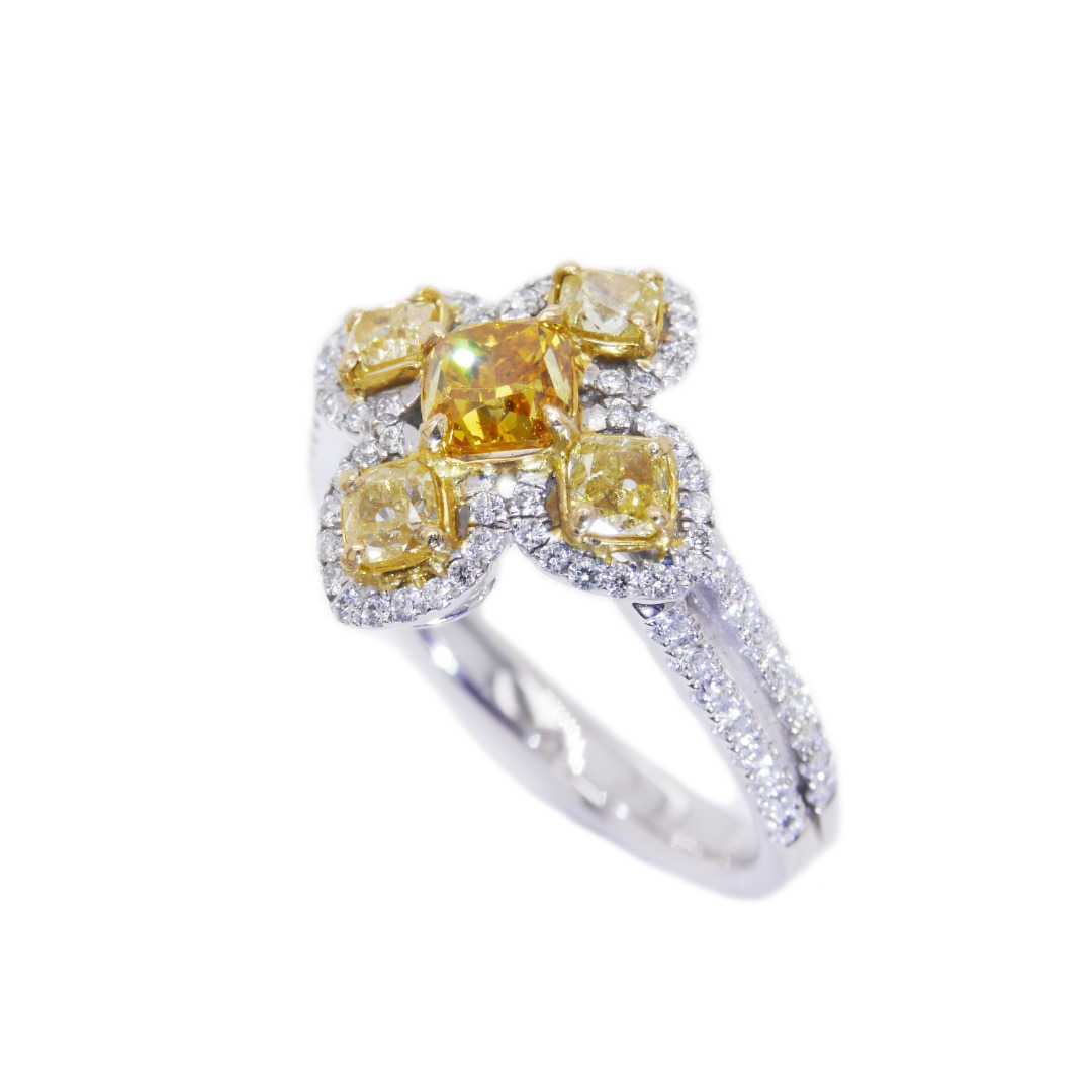 十字花深彩橘黃鑽戒 (SOLD)